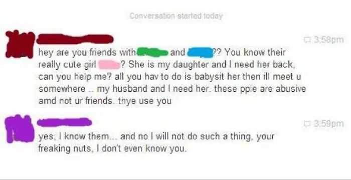 Step Mother Was Stalking My Daughter For A Year Before We Knew She Existed. She Made 7 Fake Profiles To Gather Information, And Asked A Friend To Help Kidnap My Daughter. The Friend Sent Me This