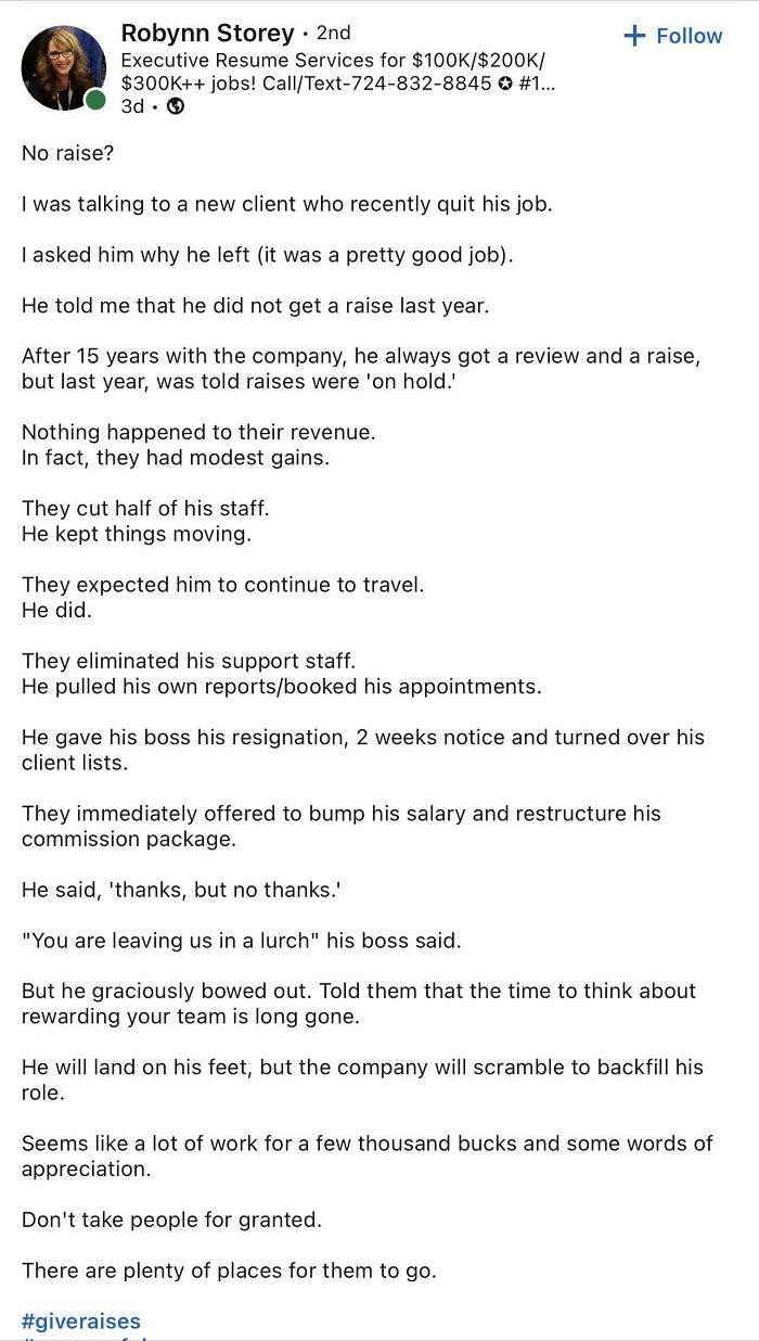 This Recruiter Gets It. A Simple Couple Thousand Dollar A Year Raise Would Have Saved That Employer Major Headache