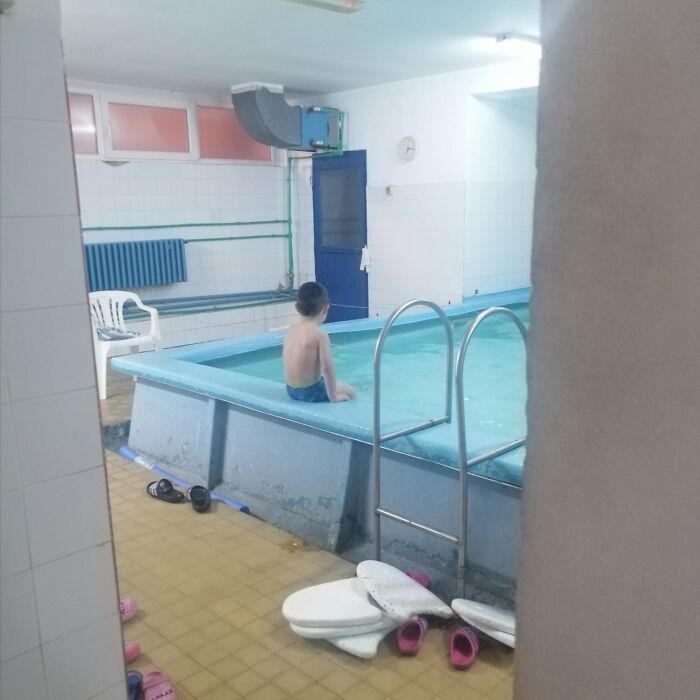 My Boy, Sitting Alone, Kinda Sad Because His Favorite Swimming Teacher Didn't Show Up