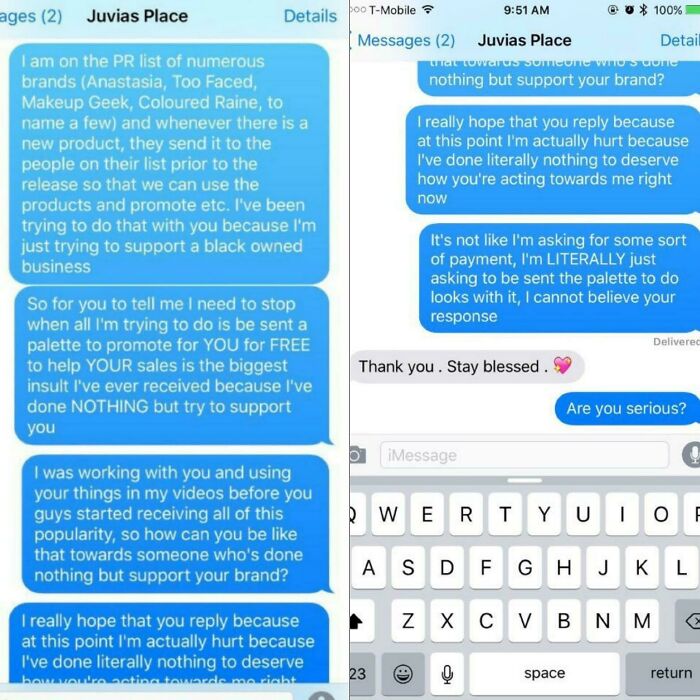 A Beauty Influencer Posted Screenshots Of Her Demanding Pr For A $17 Eyeshadow Palette In An Attempt To Shame An Indie Brand, Instead She Just Came Across As Catty And Childish