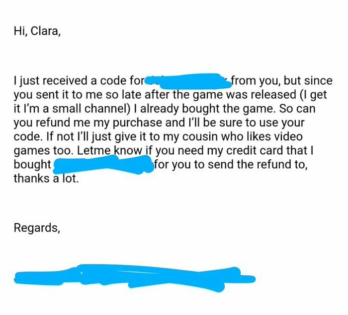 Game Dev Sends A Review Code To A Cb Influencer.