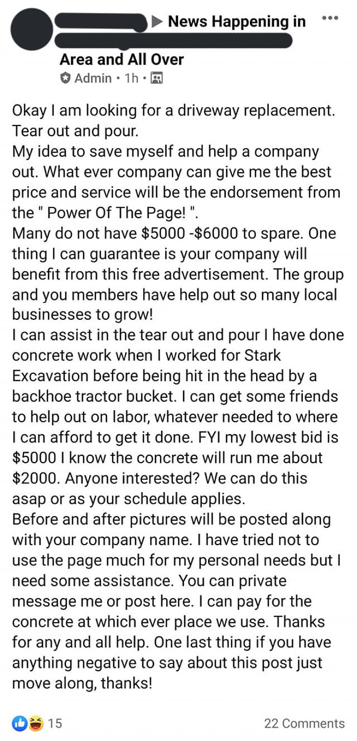 Redneck Influencer Wants Free Concrete Work