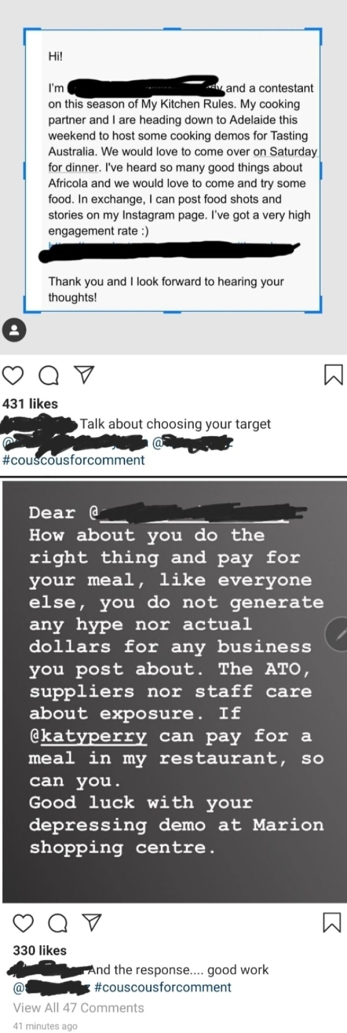 D Grade Reality Cook Tries To Offer Exposure To Award Winning Restaurant