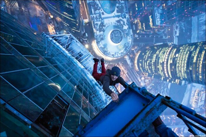 Mustang Wanted Hangs From A Moscow Skyscraper