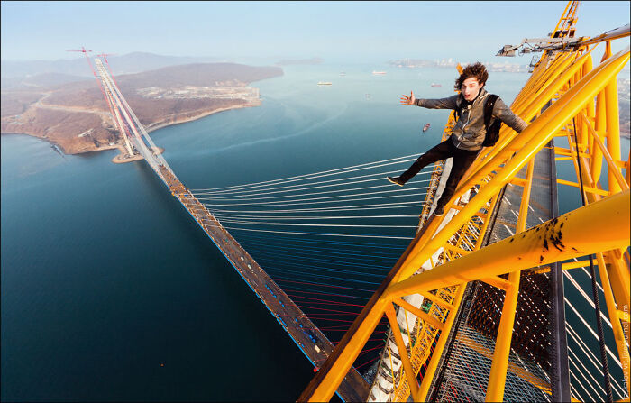 Russian Climbs A Tower Crane Near Russky Island