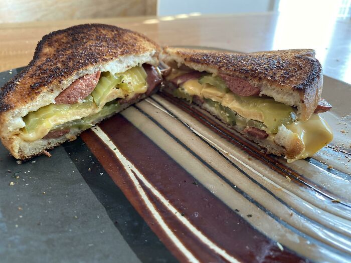 Broke Till Payday. Hot Dog And Pickle Grilled Cheese