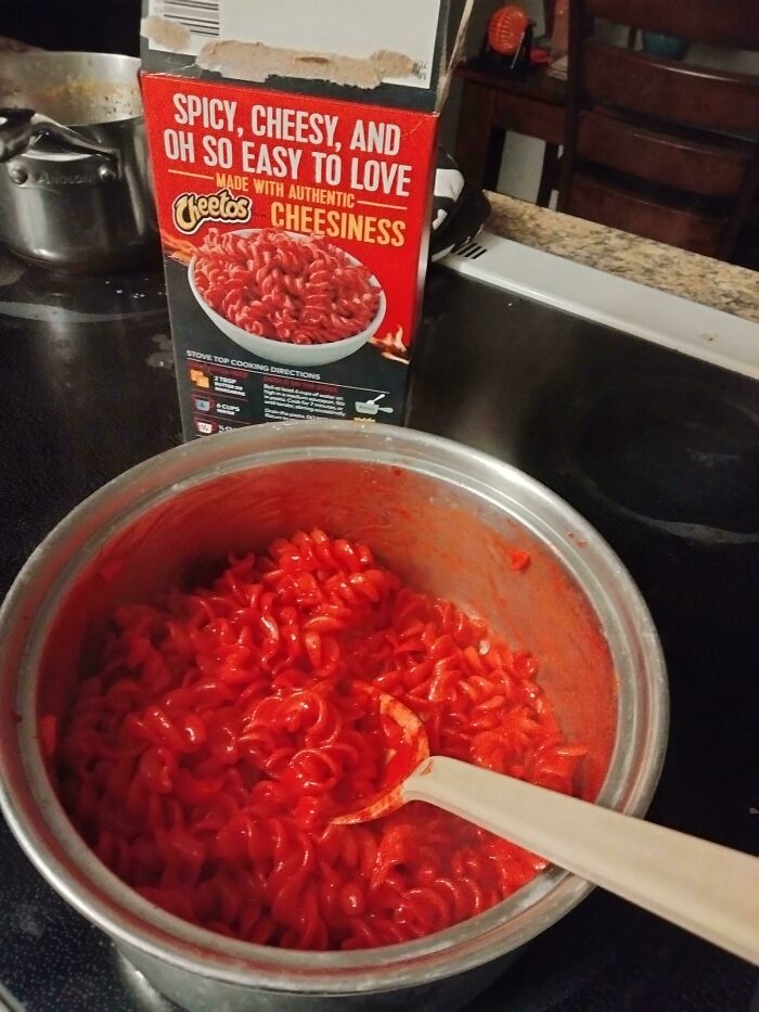 My Son Wanted Too Try This So I Made It For Him Tonight. I Feel Like A Bad Mother, Even Though It Is Made With "Authentic Cheesiness" Wtf Even Is That Color?!