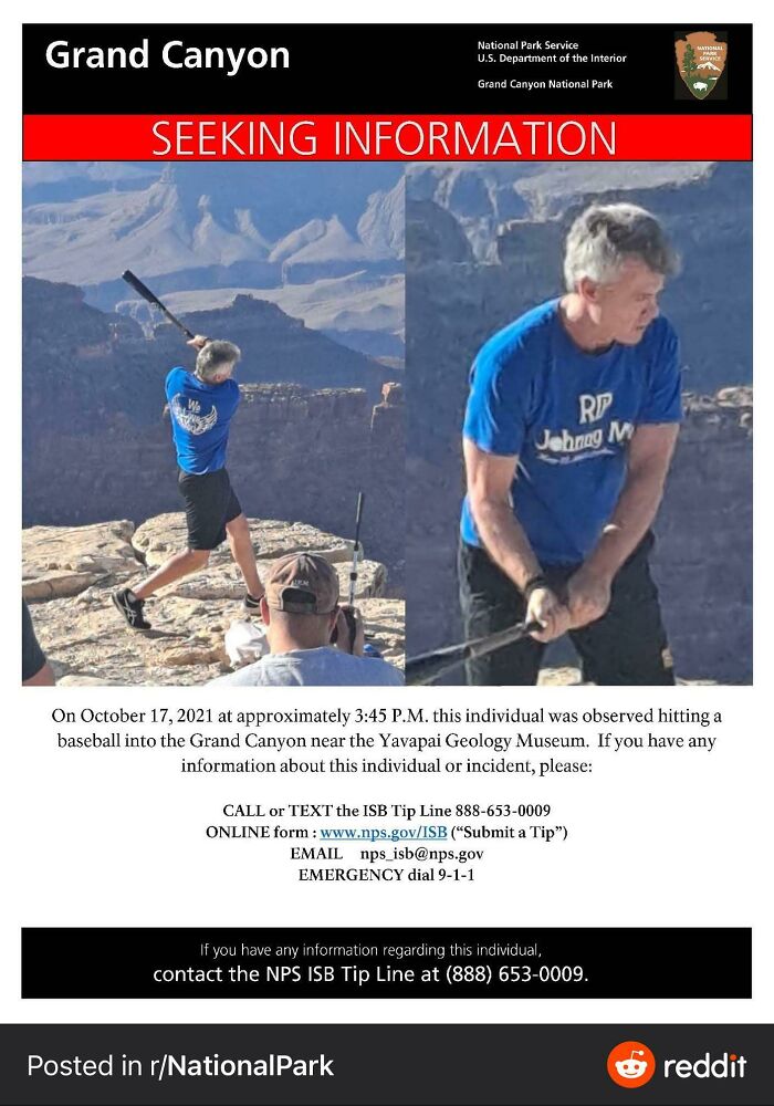 Babe Douche Thinks That Littering In A National Park And Endangering People And Animals Below Him Is Worthy Of A Photo Op Of Him Hitting Baseballs For Some Reason