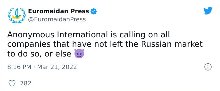 Western Brands That Are Still Operating In Russia Received A Warning On Twitter From &ldquo;Anonymous" Urging Them To Pull Out Within 48 Hours