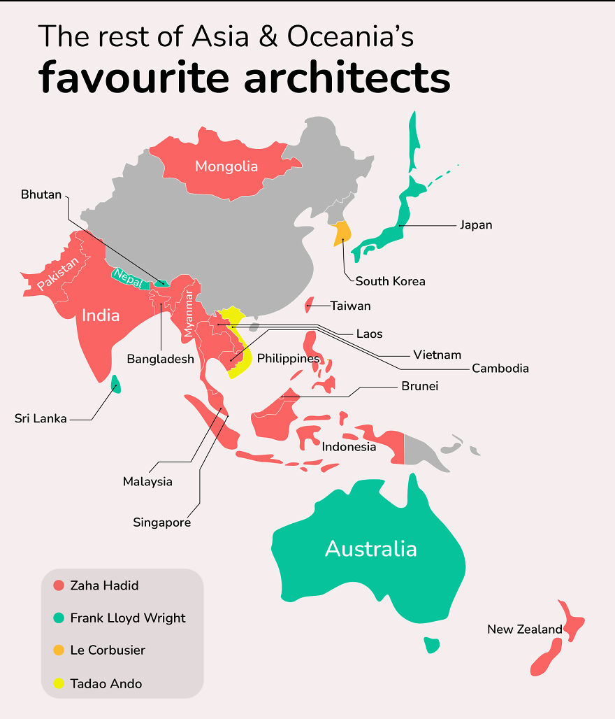 This Map Shows The Most Googled Architect In (Almost) Every Country This Map Shows The Most Googled Architect In (Almost) Every Country