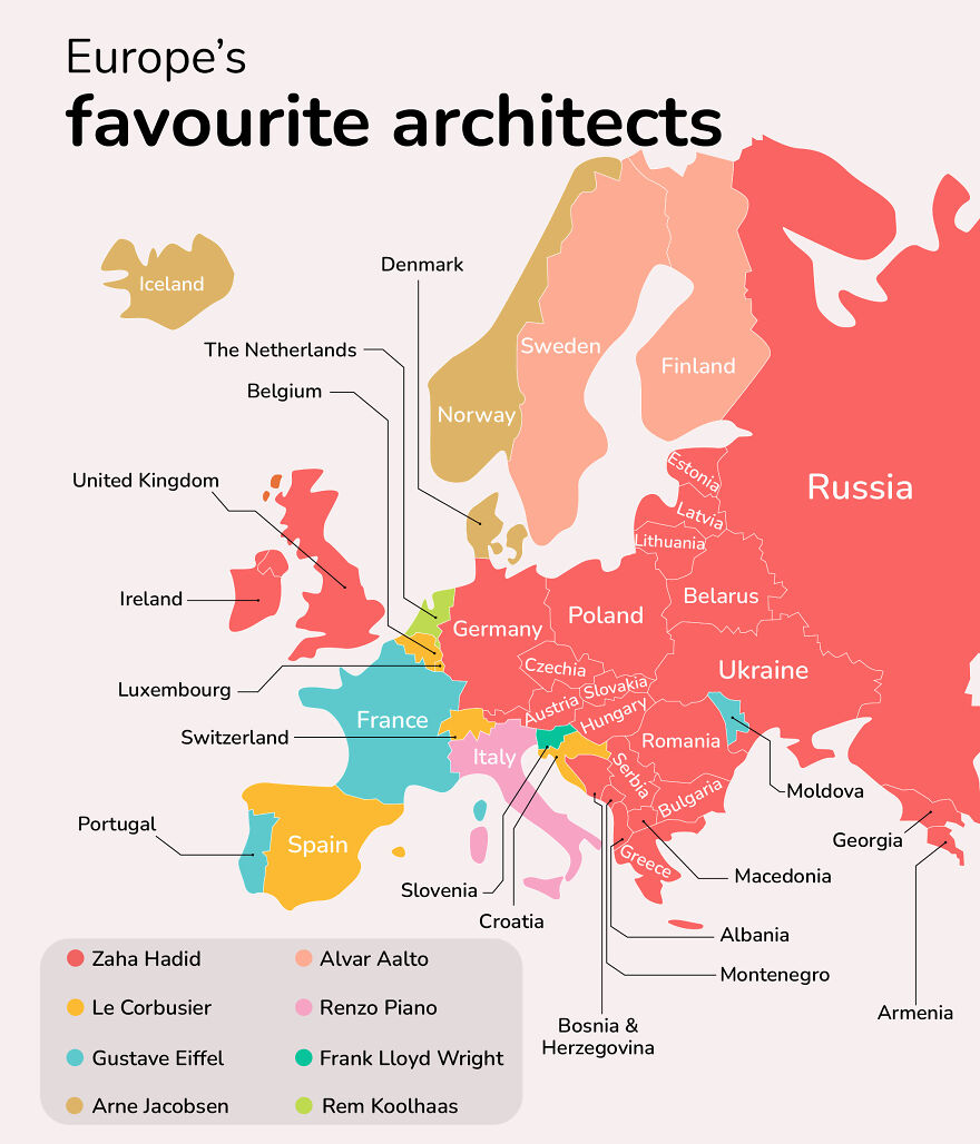 This Map Shows The Most Googled Architect In (Almost) Every Country This Map Shows The Most Googled Architect In (Almost) Every Country