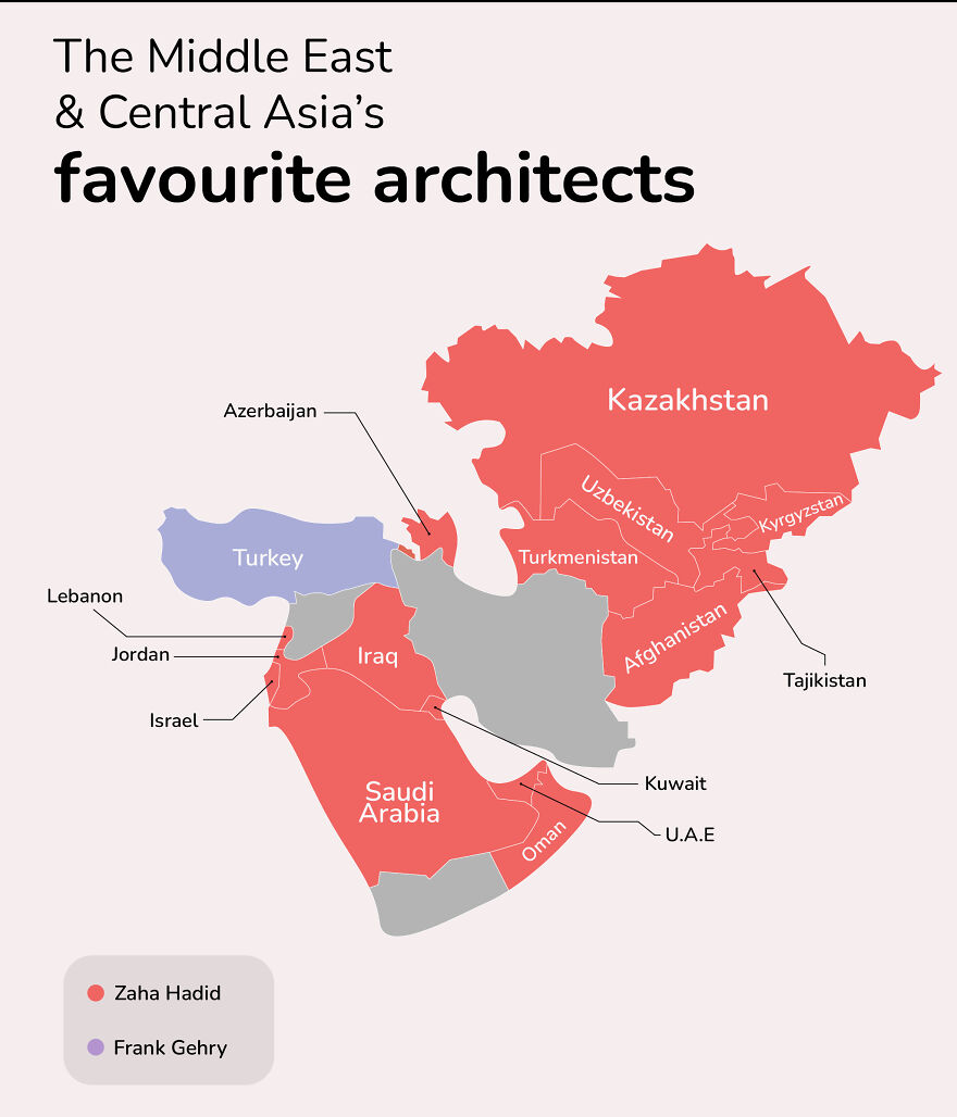 This Map Shows The Most Googled Architect In (Almost) Every Country This Map Shows The Most Googled Architect In (Almost) Every Country