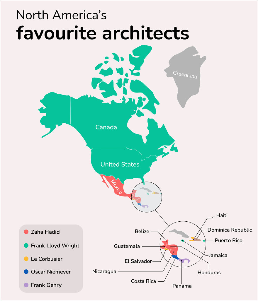 This Map Shows The Most Googled Architect In (Almost) Every Country This Map Shows The Most Googled Architect In (Almost) Every Country