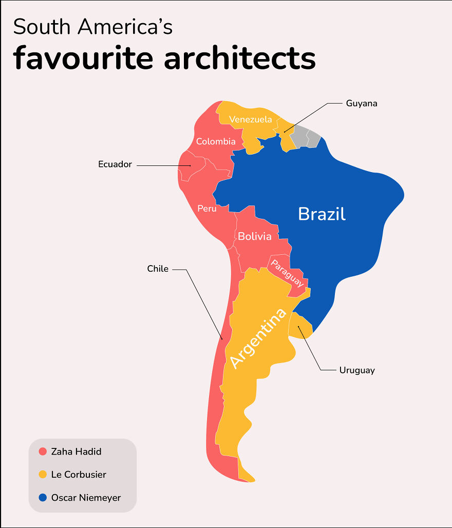 This Map Shows The Most Googled Architect In (Almost) Every Country This Map Shows The Most Googled Architect In (Almost) Every Country