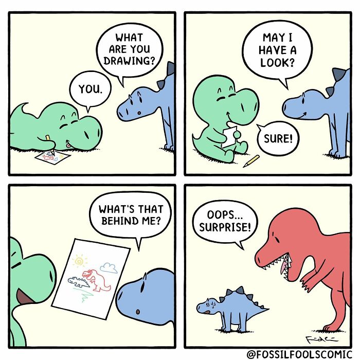 Artist Shows In Cute And Funny Comics The Secret Life Of Dinosaurs