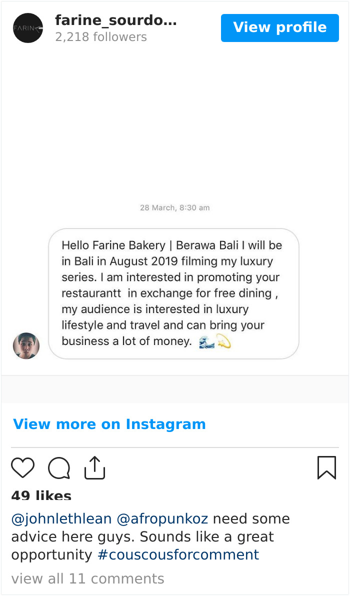 @johnlethlean @afropunkoz Need Some Advice Here Guys. Sounds Like A Great Opportunity #couscousforcomment