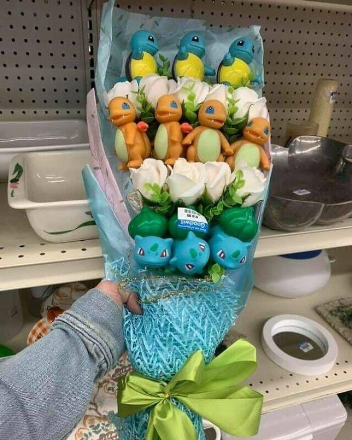 "I Found Something!!!! A Handmade Pokémon Bouquet! Unfortunately, It Did Not Come Home With Me. However, If You Are In The Omaha Area, You May Find This Treat At Goodwill!"