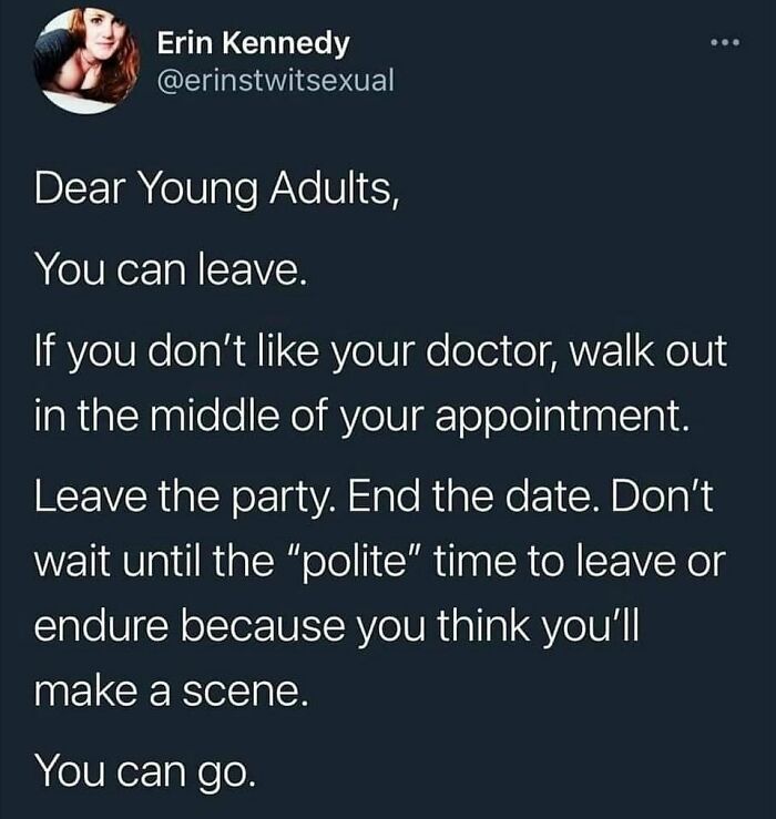 This This And More Of This. I Always Get Anxiety About Feeling Rude But Now It’s Time To Serve Me And My Best Interest When It Comes To My Mental Health. It’s All About Protecting My Peace. - @tanner_hamilton22
.
.
📸= @erinstwitsexual On Twitter And @thx4thefish
.
.
.
#anxiety #youcanleave #justheadout #protectyourenergy #protectyourpeace #protectyourself #depression #anxietyrelief #anxietyawareness #anxietyattack