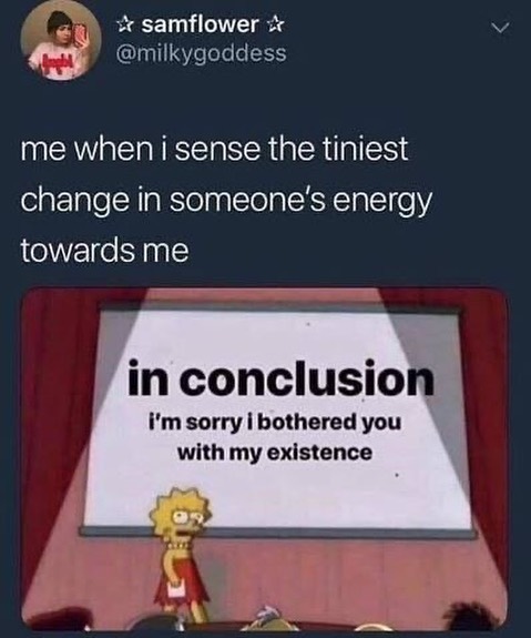 This…i Literally Get Inside My Head And Hurt My Own Feelings So Much Lol. I Am Actively Working On Assuming Positive Intent From People And How They Say Things, But It’s A Work In Progress. Overanalyzing Every Little Thing Makes My Brain Hurt, Any One Else Do This? - @tanner_hamilton22
.
.
.
.
.
📸 = Milkygoddess On Twitter
.
.
.
.
#anxietyrelief #anxietyattack #anxious #anxietyawareness #anxietyrecovery #anxietyquote #anxietysupport #anxietyfighter #suicideawarenessmonth #asafeplaceinsideyourhead
