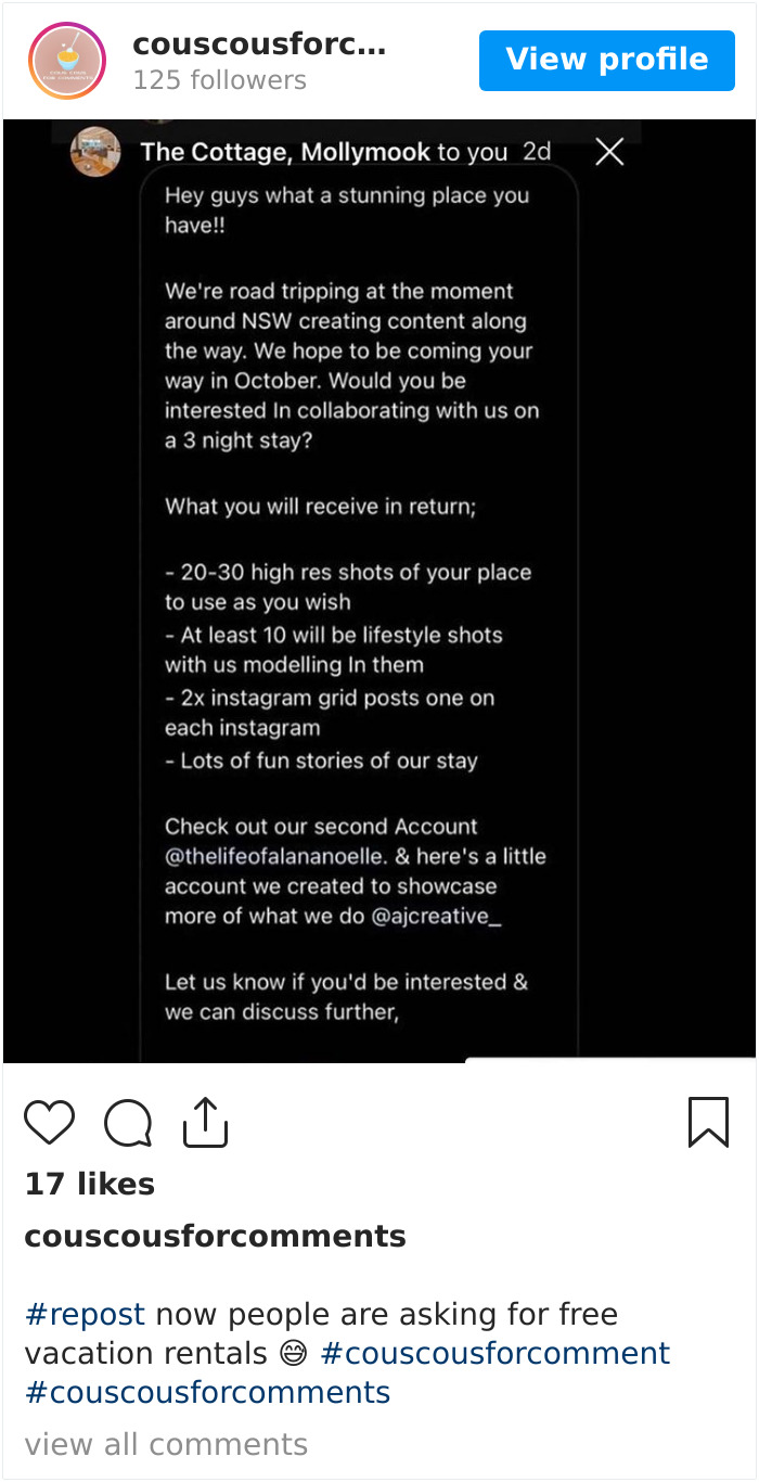 #repost Now People Are Asking For Free Vacation Rentals 😅 #couscousforcomment #couscousforcomments