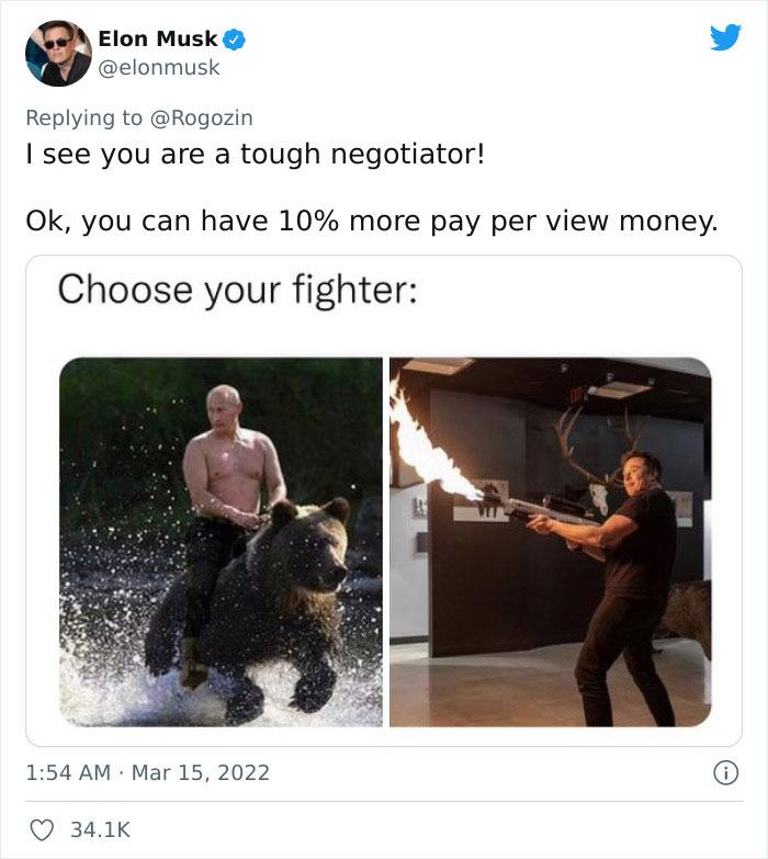 People Online Are Either Loving Or Hating Elon Musk Right Now For Inviting Putin To A Duel To Win Ukraine And Posting Memes