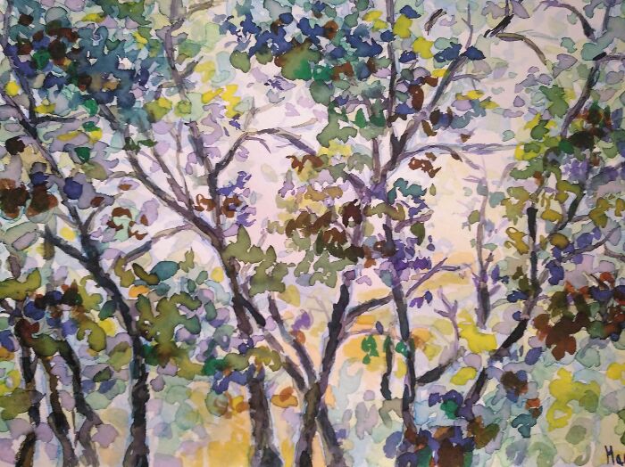 Bushes In The Morning. Watercolors