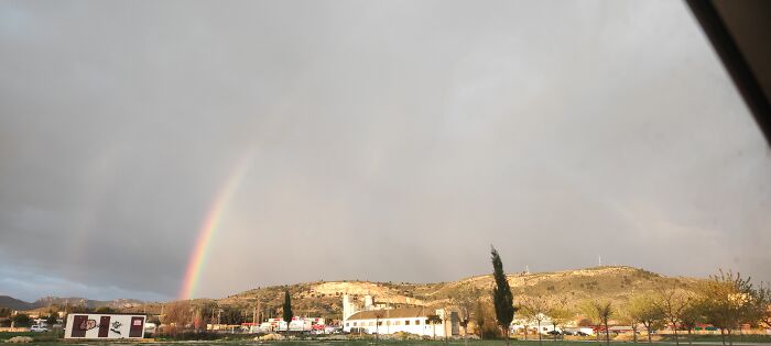 First Sun Beams In Weeks Have Created A Rainbow. We Aren't Used To So Much Rain!