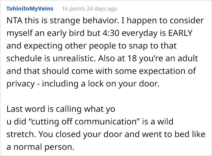 Teenager Asks &ldquo;AITA For Locking My Door At Night&rdquo; To Avoid Being Woken Up At 4:30 AM By Their Mom