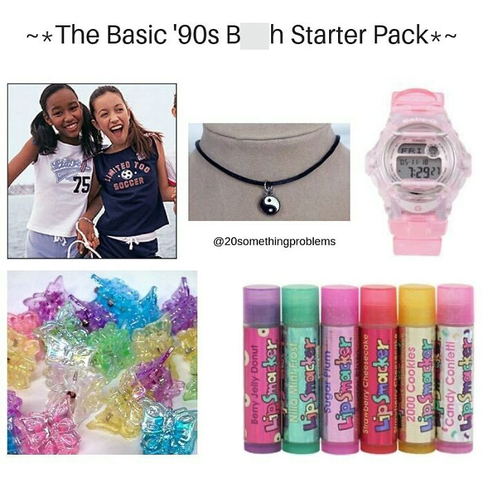 Jelly Sandals Are Back So It’s Really Just A Matter Of Time Until We Are Covering Our Scalps In Butterfly Clips Again. I Mean Really, What’s Next? Are We All Going To Start Getting Hair Wraps On Vacation Again??? One Time I Left A Hair Wrap In So Long That It Fell Out. It Just Fell Right Out Of My Head. That Being Said, You Probably Won’t Catch Me In A Hair Wrap Any Time Soon Since I Am Still Traumatized From Events 20+ Years Ago, But Like What About You? Would You Deck Yourself Out In Butterfly Clips? Break Out A Glitter Camisole From Limited Too And Wear It As A Headband (Because Like It’s Not Still Going To Fit You Lol)? Have String From Michaels Cover A Strand Of Your Hair In A Chinese Staircase Pattern? How Far Are You Willing To Go To Bring The 90s Back? Go. (Go To Our Story To See The Vintage Viral Article I Wrote In 2014 That Inspired This Meme)