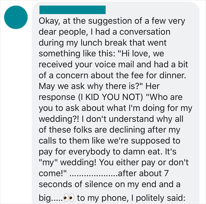 Bride Doesn't Include Wedding Dinner Price In Her Wedding Invites, Is Surprised To See Many Guests Canceling On Her After They Find Out Bride Doesn't Include Wedding Dinner Price In Her Wedding Invites, Is Surprised To See Many Guests Canceling On Her After They Find Out
