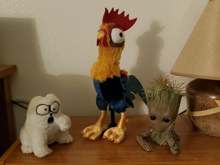 Simon's Cat, Hei Hei, And Baby Groot. (I'm 59.)