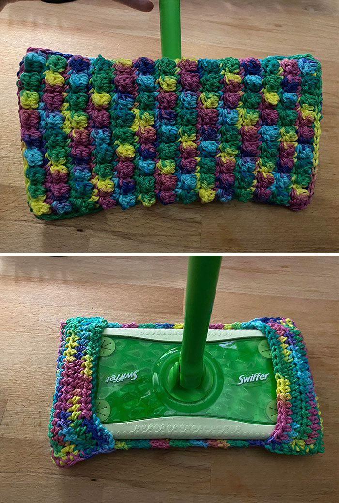 Mopas Swiffer de ganchillo. Los recambios húmedos son demasiados con 2 perros. ¡No más! He hecho 2 por $3 cada uno y funcionan mucho mejor que los recambios