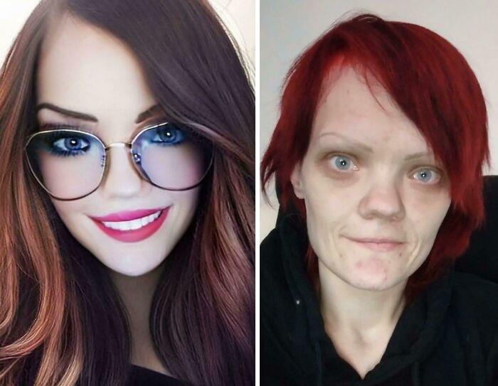 Ella usa la de la izquierda para su solicitud de empleo... Realmente no lo entiendo, también me encantan los filtros, pero soy muy consciente de que cambian mi apariencia y no se parecen a mí. ¡Pero ella usa la foto para una solicitud de empleo?! 