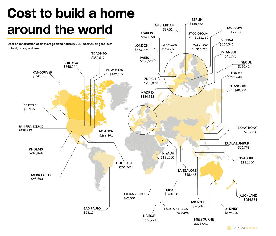 This Map Shows The Cost Of Building An Average Home Around The World This Map Shows The Cost Of Building An Average Home Around The World