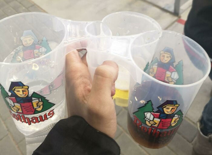 These Cups/Glasses In The Freiburg Football Stadium Have Hollow Handles, You Can Carry Up To Four In A Single Hand
