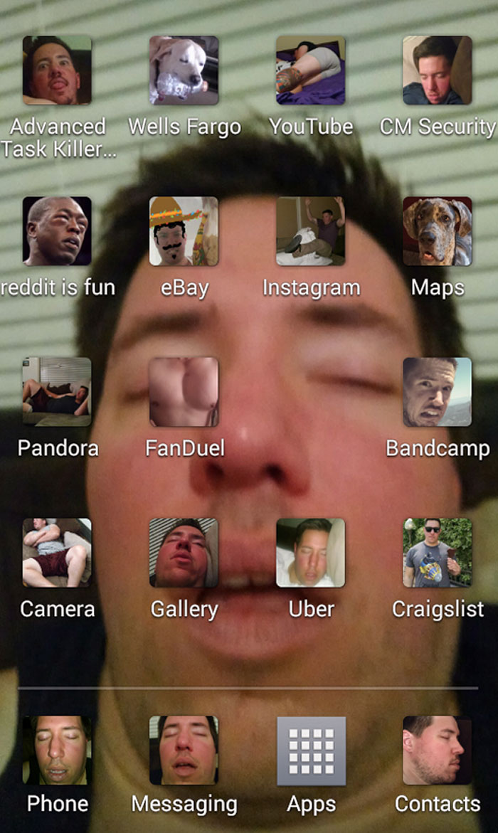 My SO Falls Asleep On The Couch Pretty Frequently, I Usually Take A Pic And Set It As His Phone's Background. Tonight I Figured Out How To Change The App Icons