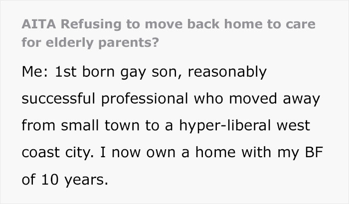 Gay Man Tells His Elderly Parents That He Won't Move Back Because Of The "Bad Memories Of Growing Up" There, Family Drama Ensues