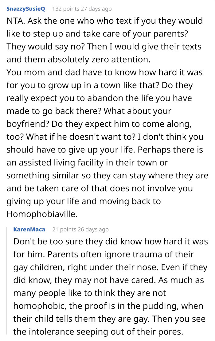 Gay Man Tells His Elderly Parents That He Won't Move Back Because Of The "Bad Memories Of Growing Up" There, Family Drama Ensues