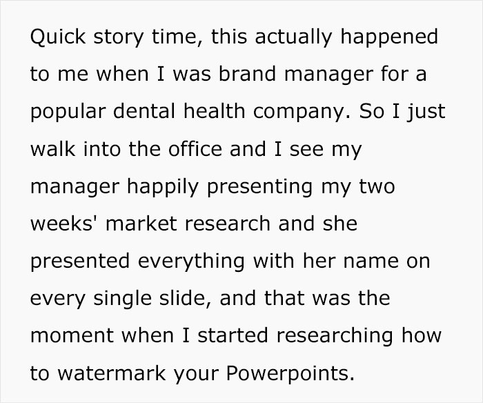 Employee Tired Of Boss Stealing Her Work Starts Adding A Hidden Signature To All Of Her Presentations, Shows How To Do It After Going Viral