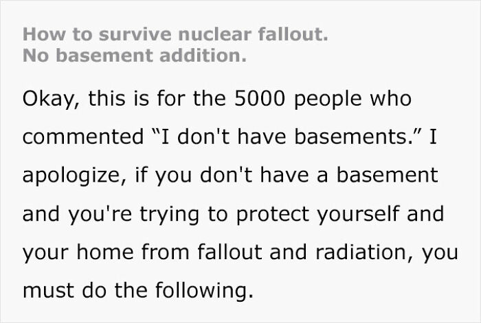 Guy Gives 8 Tips On What To Do In Case Of A Nuclear Explosion, Provided In The US Armed Forces Survival Manual