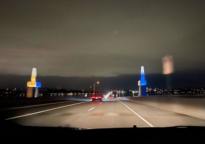 Crossing The I-90 Bridge Toward Seattle