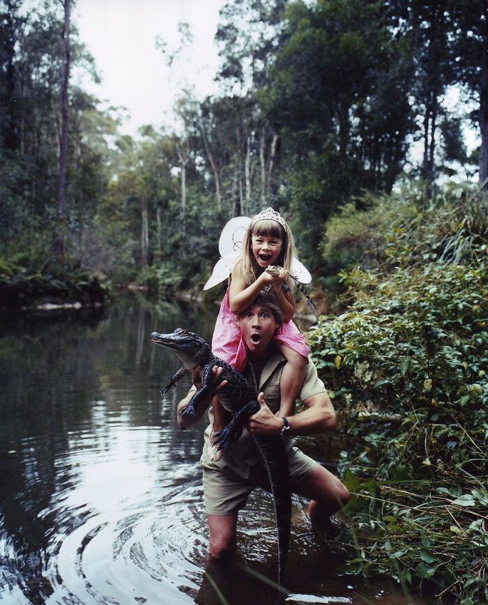 Steve Irwin With His Daughter Bindi And A New Found Friend. Photograph By Hugh Stewart