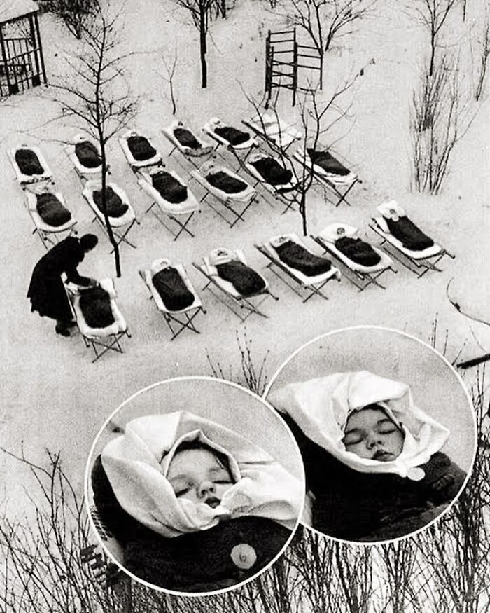 Soviet Nurses Tending To Children Left To Sleep Outside For ‘Cold Therapy’ In Order To Build Their Immune System, 1958