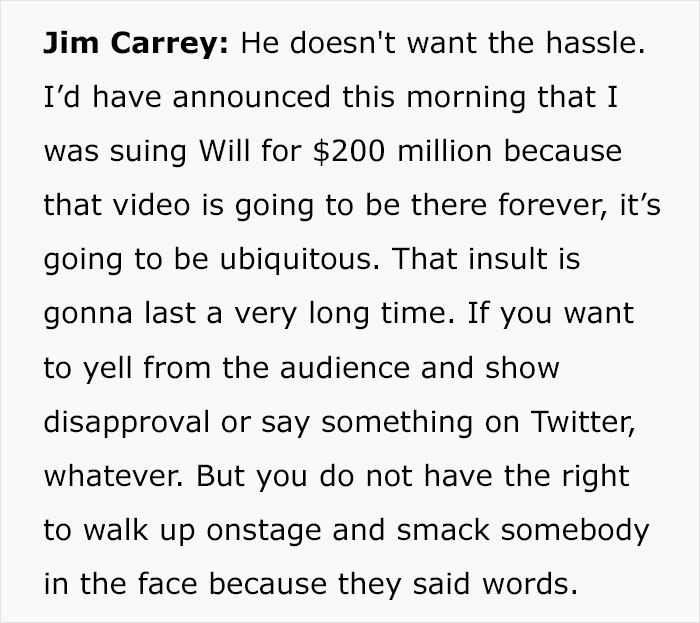 "I Would Sue Will Smith For 200 Million Dollars": Jim Carrey Is Sickened By Hollywood's Reaction To The Oscars Fiasco "I Would Sue Will Smith For 200 Million Dollars": Jim Carrey Is Sickened By Hollywood's Reaction To The Oscars Fiasco