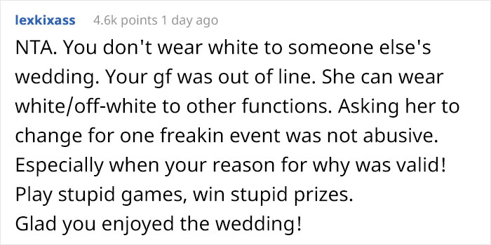 Guy Wonders If He Was Too Harsh After Demanding His Girlfriend Change Her Dress For A Colleague's Wedding Guy Wonders If He Was Too Harsh After Demanding His Girlfriend Change Her Dress For A Colleague's Wedding