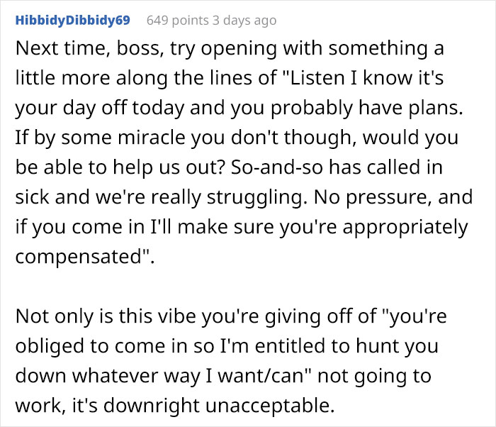 Employee Shares Screenshots Of His Manager Completely Losing It After He Refused To Come In On His Day Off Employee Shares Screenshots Of His Manager Completely Losing It After He Refused To Come In On His Day Off