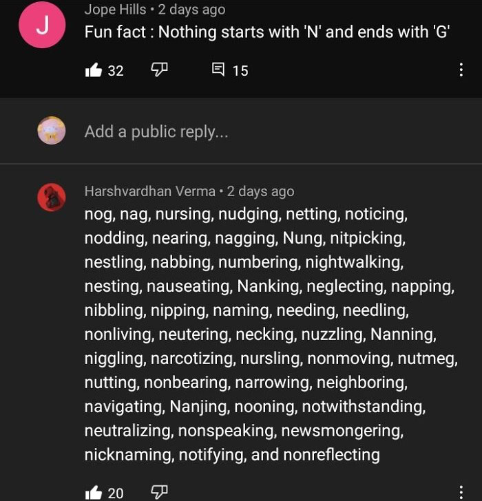 Nothing Starts With "N" And Ends With "G"