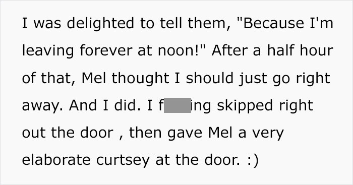 Woman Quits Her Job After Being Constantly Reminded She Can Be Fired Any Moment, Leaves Boss In "Fumes" Woman Quits Her Job After Being Constantly Reminded She Can Be Fired Any Moment, Leaves Boss In "Fumes"