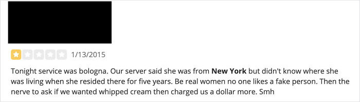 One Star Because The Server Wouldn't Reveal Her Address