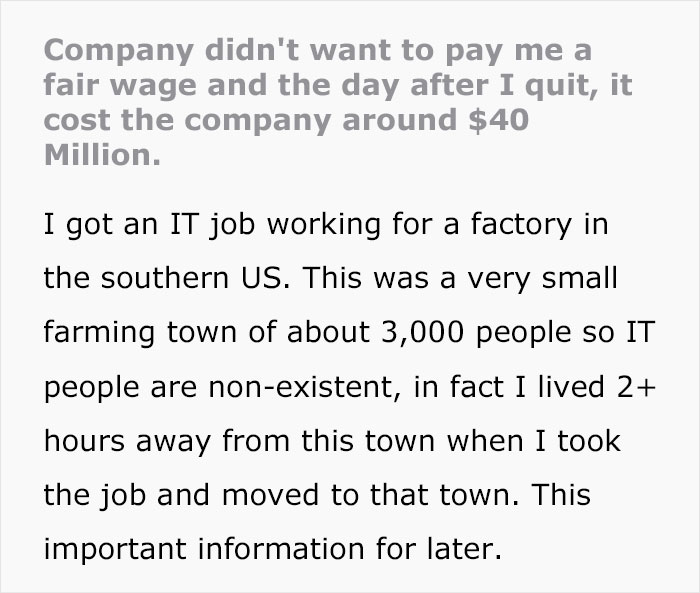 Overworked Employee Quits Because He Wasn't Getting A Fair Wage, Costs The Company $40 Million